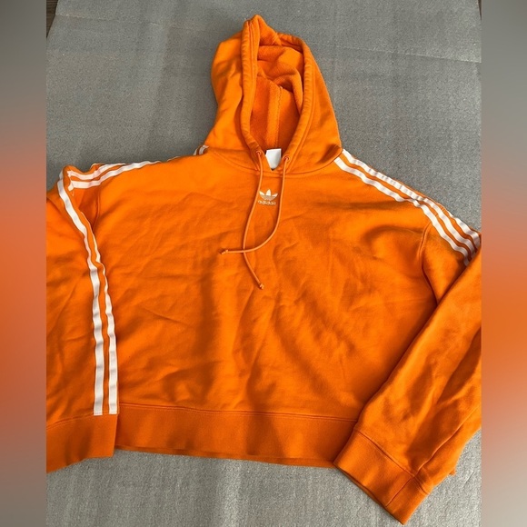[L]Adidas Vibrant Orange Cropped Hoodie with White Accents - Picture 2 of 7
